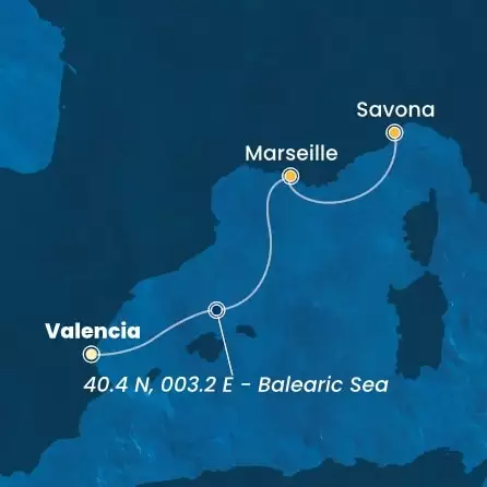 COSTA PACIFICA - Itinerario di 1 notti partendo da VALENCIA il 01/11/2024 - Spagna, Francia, Italia