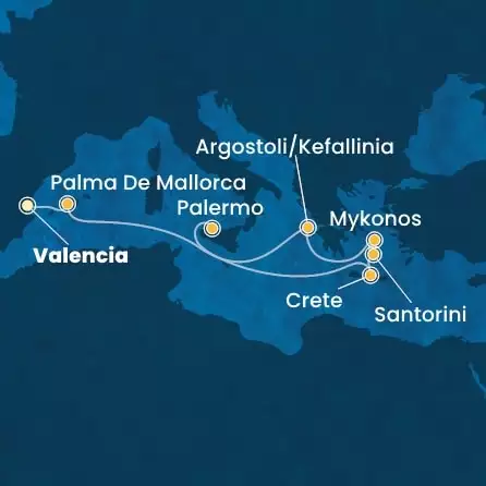 COSTA PACIFICA - Itinerario di 8 notti partendo da VALENCIA il 23/06/2025 - Spagna, Isole Baleari, Grecia, Italia