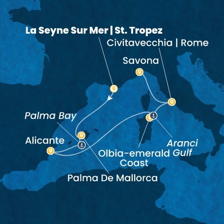 COSTA PACIFICA - Itinerario di 5 notti partendo da TOLONE-LA SEYNE SUR MER il 08/06/2026 - Francia, Isole Baleari, Spagna, Italia