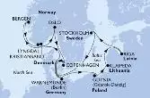 Warnemunde,Kristiansand,Bergen,Lyngdal,Oslo,Copenhagen,Warnemunde,Gdynia,Klaipeda,Riga,Stockholm,Copenhagen,Warnemunde