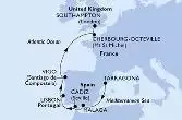 Tarragona,Malaga,Cadiz,Lisbon,Vigo,Cherbourg,Southampton