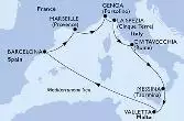 Civitavecchia,Messina,Valletta,Barcelona,Marseille,Genoa,La Spezia,Civitavecchia