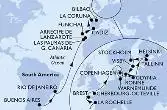 Buenos Aires,Rio de Janeiro,Las Palmas de G.Canaria,Arrecife de Lanzarote,Funchal,Cadiz,La Coruna,Bilbao,La Rochelle,Brest,Cherbourg,Warnemunde,Gdynia,Tallinn,Helsinki,Stockholm,Stockholm,Visby,Ronne,Copenhagen
