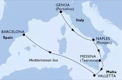 MSC MERAVIGLIA - Itinerario di 5 notti partendo da GENOVA il 11/06/2017 - Italia, Malta, Spagna