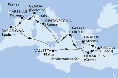 Spagna, Malta, Grecia, Italia, Francia