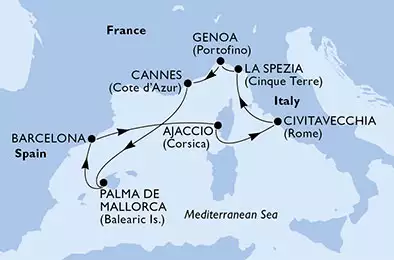 MSC FANTASIA - Itinerario di 7 notti partendo da CIVITAVECCHIA il 28/09/2018 - Italia, Francia, Spagna