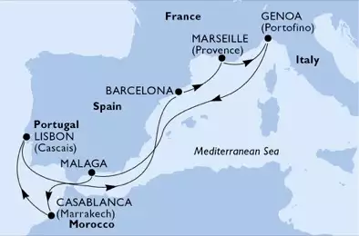 MSC PREZIOSA - Itinerario di 9 notti partendo da GENOVA il 17/10/2018 - Italia, Spagna, Marocco, Portogallo, Francia