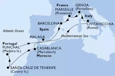 MSC ORCHESTRA  - Itinerario di 12 notti partendo da GENOVA il 12/10/2018 - Italia, Francia, Spagna, Marocco, Portogallo