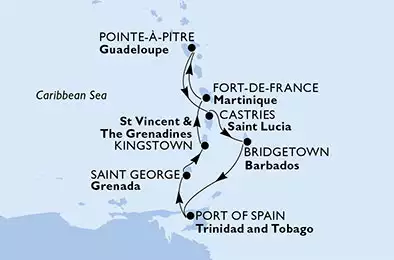 MSC PREZIOSA - Itinerario di 7 notti partendo da FORT DE FRANCE, MARTINIQUE il 22/12/2018 - Martinica, Guadalupe, Saint Lucia, Barbados, Trinidad e Tobago, Grenada, Saint Vincent & The Grenadines
