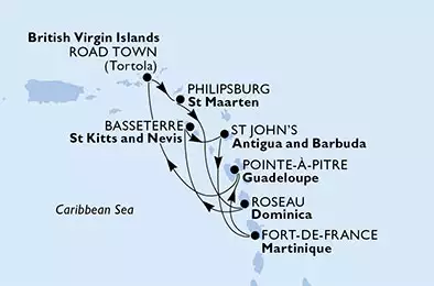 MSC PREZIOSA - Itinerario di 7 notti partendo da FORT DE FRANCE, MARTINIQUE il 23/02/2019 - Martinica, Guadalupe, Isole Vergini (Britanniche), St. Maarten, Dominica, Saint Kitts - Nevis, Antigua-Barbuda