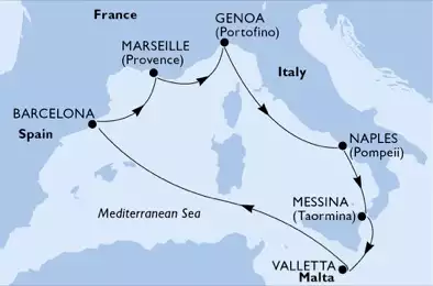 MSC BELLISSIMA - Itinerario di 7 notti partendo da GENOVA il 29/09/2019 - Italia, Malta, Spagna, Francia