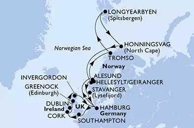 MSC MERAVIGLIA - Itinerario di 24 notti partendo da HAMBURG, GERMANY il 09/08/2018 - Germania, Norvegia, Svalbard and Jan Mayen Islands, Regno Unito, Irlanda