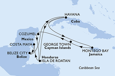 Cuba, Giamaica, Isole Cayman, Messico, Honduras, Belize