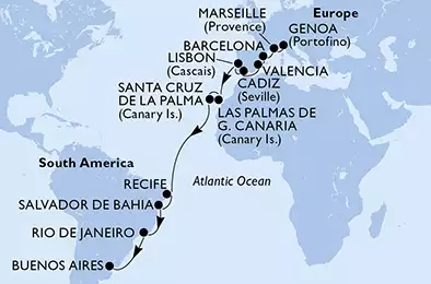 MSC ORCHESTRA  - Itinerario di 21 notti partendo da GENOVA il 05/11/2018 - Italia, Francia, Spagna, Portogallo, Brasile, Argentina