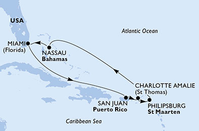 USA, Porto Rico, Isole Vergini (USA), St. Maarten, Bahamas