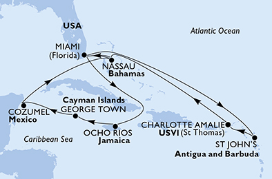 USA, Antigua-Barbuda, Isole Vergini (USA), Bahamas, Giamaica, Isole Cayman, Messico