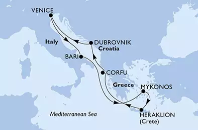 MSC LIRICA - Itinerario di 7 notti partendo da BARI il 16/06/2018 - Italia, Grecia, Croazia