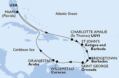 USA, Isole Vergini (USA), Antigua-Barbuda, Barbados, Grenada, Aruba