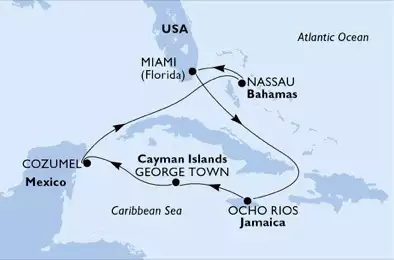 MSC SEASIDE - Itinerario di 7 notti partendo da MIAMI, UNITED STATES il 18/05/2019 - USA, Giamaica, Isole Cayman, Messico, Bahamas
