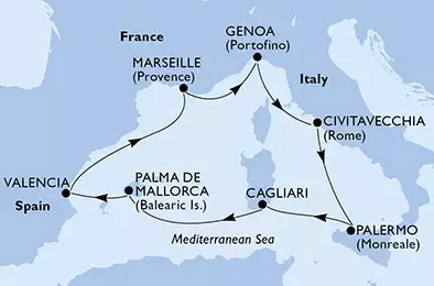 MSC DIVINA - Itinerario di 7 notti partendo da CIVITAVECCHIA il 22/09/2019 - Italia, Spagna, Francia