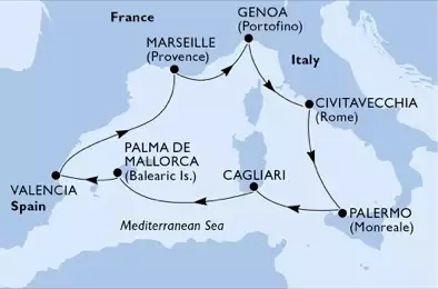 MSC DIVINA - Itinerario di 7 notti partendo da MARSEILLE, FRANCE il 14/06/2019 - Francia, Italia, Spagna