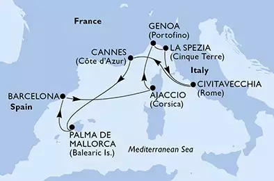 MSC SEAVIEW - Itinerario di 7 notti partendo da CIVITAVECCHIA il 14/08/2019 - Italia, Francia, Spagna