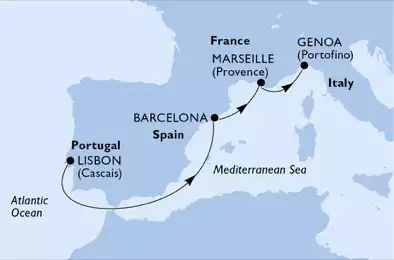 MSC PREZIOSA - Itinerario di 4 notti partendo da LISBON, PORTUGAL il 12/11/2019 - Portogallo, Spagna, Francia, Italia