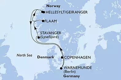 MSC POESIA - Itinerario di 7 notti partendo da WARNEMÜNDE, GERMANIA il 23/06/2019 - Germania, Norvegia, Danimarca