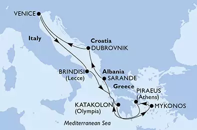 MSC MUSICA - Itinerario di 7 notti partendo da VENEZIA il 15/06/2019 - Italia, Grecia, Albania, Croazia