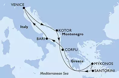 MSC OPERA - Itinerario di 7 notti partendo da BARI il 13/07/2019 - Italia, Montenegro, Grecia