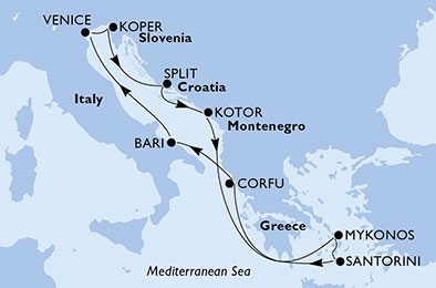 Italia, Slovenia, Croazia, Montenegro, Grecia