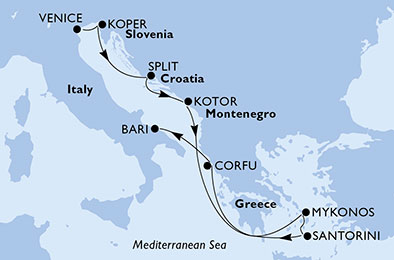 Italia, Slovenia, Croazia, Montenegro, Grecia