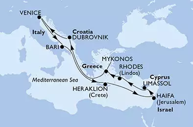 MSC LIRICA - Itinerario di 11 notti partendo da BARI il 13/09/2019 - Italia, Grecia, Israele, Cipro, Croazia