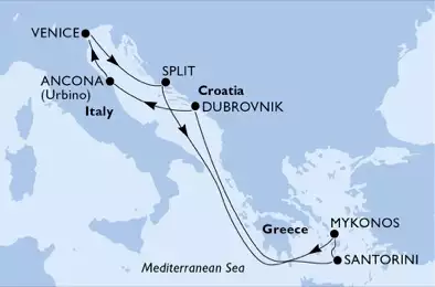 MSC SINFONIA - Itinerario di 7 notti partendo da VENEZIA il 24/08/2019 - Italia, Croazia, Grecia