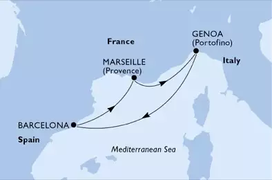MSC DIVINA - Itinerario di 3 notti partendo da GENOVA il 02/11/2019 - Italia, Spagna, Francia