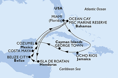 USA, Giamaica, Isole Cayman, Messico, Bahamas, Honduras, Belize