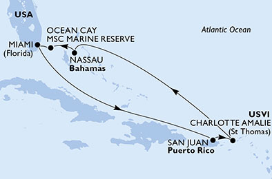 MSC SEASIDE - Itinerario di 7 notti partendo da MIAMI, UNITED STATES il 30/11/2019 - USA, Porto Rico, Isole Vergini (USA), Bahamas