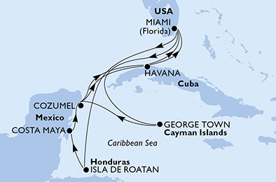 USA, Isole Cayman, Messico, Cuba, Honduras
