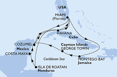 USA, Honduras, Messico, Cuba, Giamaica, Isole Cayman