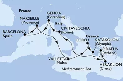 MSC POESIA - Itinerario di 11 notti partendo da GENOVA il 11/10/2019 - Italia, Spagna, Francia, Malta, Grecia