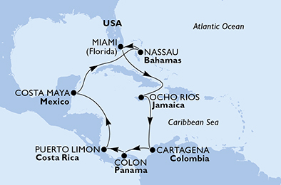 USA, Giamaica, Colombia, Panama, Costa Rica, Messico, Bahamas