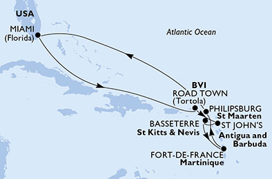 USA, Isole Vergini (Britanniche), Antigua-Barbuda, Saint Kitts - Nevis, Martinica, St. Maarten