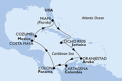 USA, Giamaica, Aruba, Colombia, Panama, Messico
