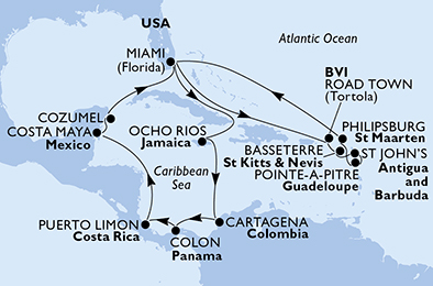 USA, Giamaica, Colombia, Panama, Costa Rica, Messico, Isole Vergini (Britanniche), Saint Kitts - Nevis, Antigua-Barbuda, Guadalupe, St. Maarten