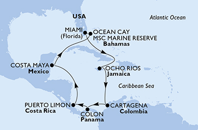 USA, Giamaica, Colombia, Panama, Costa Rica, Messico, Bahamas
