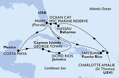 USA, Messico, Isole Cayman, Giamaica, Bahamas, Porto Rico, Isole Vergini (USA)