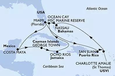 MSC SEASIDE - Itinerario di 14 notti partendo da MIAMI, UNITED STATES il 15/02/2020 - USA, Messico, Isole Cayman, Giamaica, Bahamas, Porto Rico, Isole Vergini (USA)