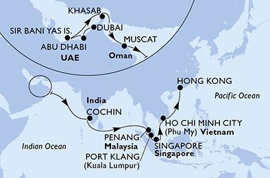 Emirati Arabi Uniti, Oman, India, Malesia, Singapore, Vietnam, Hong Kong