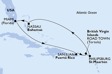 USA, Porto Rico, Isole Vergini (Britanniche), St. Maarten, Bahamas