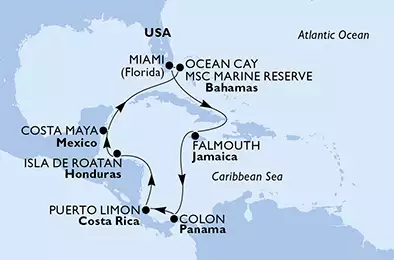 MSC DIVINA - Itinerario di 11 notti partendo da MIAMI, UNITED STATES il 17/01/2020 - USA, Giamaica, Panama, Costa Rica, Honduras, Messico, Bahamas